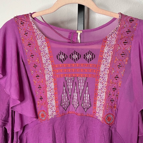 Free People La Cienega Embroidered Top in Wisteria Long Sleeve Women's XS - Picture 2 of 5